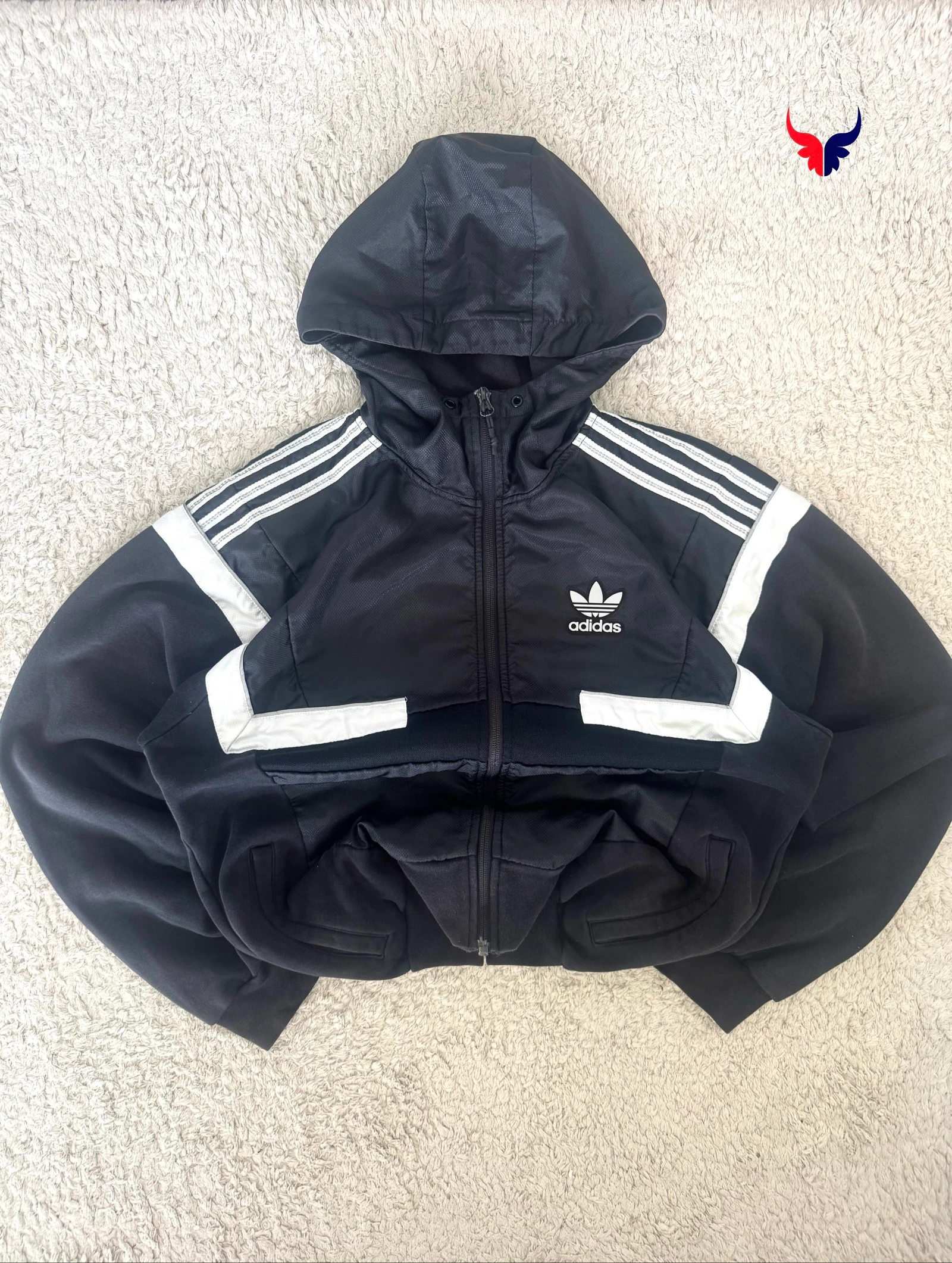 Adidas Originals Hooded Track Jacket Black White Full Zip Trefoil Retro Y2K Size S